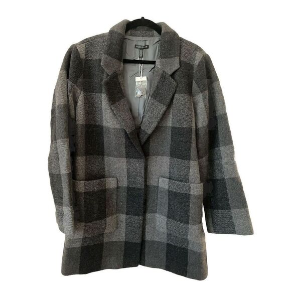 New $598 Eileen Fisher Plaid Notch Collar Coat Size Large - Picture 4 of 5